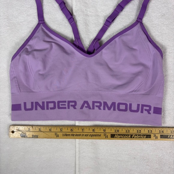 Under Armour Womens Sports Bra Large Lavender Seamless Low Long Racerback Gym - Picture 4 of 11